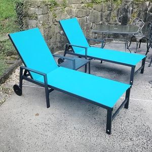 PURPLE LEAF 2 Pieces Outdoor Chaise Lounge Aluminum Patio Lounge Chair with Wheels and Armrests Outdoor Lounge Recliner Chair for Pool Backyard Beach Turquoise Blue