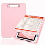 Pechor Nursing Clipboard A4, Clipboard Plastic with Storage, Lightweight Clip Board Folder with Compartment Organizer Waterproof for Nurse Doctor Medical Home School Office, Pink