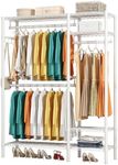 KZOBYD Heavy Duty Clothes Rail Rack, Metal Garment Rack with 3 Hanging Rods, Adjustable Wire Clothes Shelving Storage Rack Freestanding Clothing Storage Organizer with 4 Shelves (White)