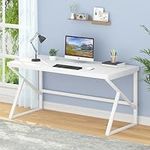 HSH White Desk, Modern Home Office PC Laptop Desk, Large Industrial Metal Wood Desk for Executive Writing Work Study Gaming, Long Student Computer Table for Bedroom Living Room, White Oak, 60 Inch