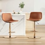 Adjustable Bar Stools Set of 2, Mid Century Modern Swivel Bar Stools, Industrial Bar Height Stools with Back Support Counter Height Bar Chairs Pu Leather Bar Stool for Kitchen Island Rustic Barstools