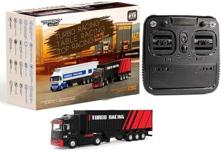 FLYCOLOR Turbo Racing 1:76 C50 RTR Tractor Remote Control Truck Four-Wheel Drive Simulated Headlights 10CH Minicar Model(Black-Red), Black-truck