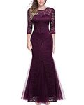 Miusol Women's Classy Floral Lace 2/3 Sleeve Mermaid Evening Formal Maxi Dress (Medium, Magenta)