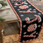 DaDa Bedding Starry Peppermint Joy Tapestry Table Runner - Festive Black Red Christmas Holiday Candy Cane Sweets - Cotton Linen Woven Kitchen Dining Mats - 13" x 54" (12904)