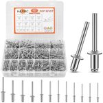 420 Pcs 14 Size Pop Rivets Assortment Kit with Stainless Steel Washers Aluminum Rivets (3/32" 1/8" 5/32" 3/16"), Assorted Blind Rivets with Divider Labeled Case for Storage