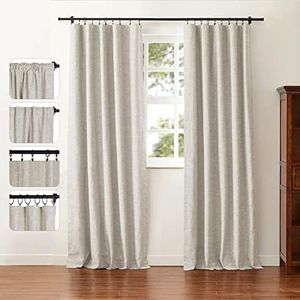 ChadMade Elegant Cotton Linen Blend Drape 84 Inches Long Room Darkening Curtain for Living Room, 4-in-1 Head Style Curtain Privacy Protection Window Treatment (W72 x L84, 1 Panel, Oatmeal)