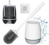 NORIDY Silicone Toilet Brush with Holder,Wall Mounted&Free Stand Long Handle Bathroom Sleek Toilet Bowl Cleaner Brush with Stand,Pot Commode Bathroom Floor Cleaning Scrubber Brush