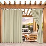 BONZER Outdoor Waterproof Curtains for Patio, Wide Tab Top Sunlight Blocking Outside Curtains for Porch, Pergola, Gazebo, Cabana, 1 Panel, 100x120 Inch, Beige