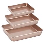 Kazozobi 3-Pack Roasting Pan Set, Nonstick Baking Tray, Rectangular Bakeware for Oven, Non-Toxic Coating and Durable Quality (Champagne Gold)