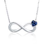 Qings Infinity Birthstone September Necklace for Women Girls Heart Sapphire Cubic Zirconia Pendant Necklaces 925 Sterling Silver Birthday Valentine's Day Mother's Day Christmas Jewellery Gifts