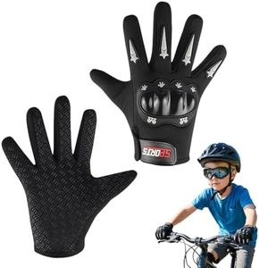 PROBEROS® Kids Riding Gloves, Anti-Slip Full Finger Protective Gloves with Finger Joint Guards, Fashion Cycling Gloves, Breathable Sports Gloves for Cycling & Riding, All Outdoor Sport, Black