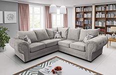 Amazing sofas-FIRE RESISTANT-New Large UNIVERSAL VERONA Baron Corner SOFA 3 2 1 seats seater OR Left or Right GREY SILVER, foam filled seats for comfort (Universal, full back, Silver)