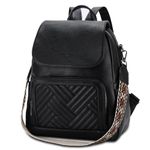 Backpack Purse for Women,VASCHY Chevron Quilted Vegen Leather Flap Backpack Convertible Handbag for Ladies with Guitar Strap Black