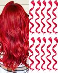 Olldag 10 PCS Red Hair Extensions, Curly Wavy Synthetic Hairpieces Clip in Rainbow Neon Party Highlights, Colorful Hair Accessories for Kids Girls Women 17 inch (10 PCS-Red)