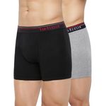 Van Heusen Men Boxer Briefs - 100% Combed Cotton - Pack Of 2 - Anti Bacterial, Colour Fresh, Moisture Wicking_10032_Pure Black, Grey Mel_S