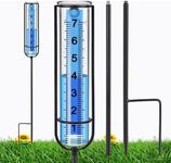 Ricihene Rain Gauge Upgrade, 7" Freeze-Proof Glass Rain Gauge Outdoor, Large Clear Numbers and Adjustable Height - Stylish and Practical Rain Measuring Tool for Garden, Lawn, Patio, and Farm Use