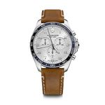 Victorinox Fieldforce Classic Chrono Watch with White Dial and Brown Leather Strap