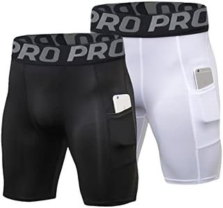LANBAOSI Lot de 2 Short Compression Homme Running Séchage Rapide Short Cycliste Collant Court de Sport Gym Leggings avec Poche