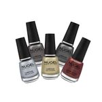 NUGEL Gel Nail Polish Combo Pack Of 5, " Metal and Golden Collection", High Gloss, Quick Dry, METAL COLLECTION Lacquer Combo : Chromium CS – C02, GunMetal CS – C04, Metal Brown CS – C05, Dark Gold CS – C06, Silky Touch - 58 for Nail Art - N26, 13ml each