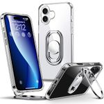 SHIELDS UP for iPhone 16 Plus Case with Stand, Phone Case Clear with Double Ring Holder【Adjustable & Fodable】 Shockproof Protective Cover for iPhone 16 Plus 6.7'' - Clear