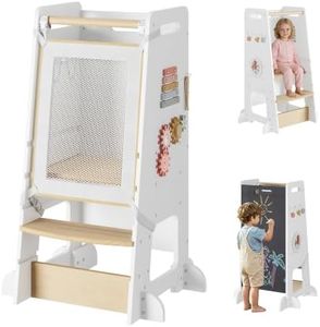 Garvee 3-in-1 Montessori Toddler Standing Tower, Step Stool for Kids, White | 3 Adjustable Height, Toddler Step Stool for 12M+, Non-Slip Steps & Removable Safety Net, for Kitchen, Bathroom Sink