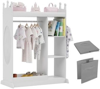 Glaf Kids Dress Up Storage Kids Armoire with Mirror, 2 Storage Bin and 3 Hooks, Opening Hanging Kids Wardrobe for Children for Dress Up and Costumes, Bedroom, Preschool(White)