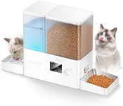 Rojeco 8.5L Pet Automatic Cat Feeder and Gravity Water Dispenser,Stainless Steel Bowls 2-in-1 Set Large Capacity 5L Food Feeder and 3.5L Water Fountain for Cats,Pets,Small Dogs,Puppies,Kittens