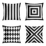 rouihot Set of 4 Throw Pillow Cover 18x18 Inch Modern Geometric Classic Harlequin Diamond Stripes Black and White Home Decor Pillowcase Square Cushion Cover for Sofa Bed Couch