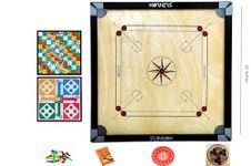 KORNERS Carrom Board with Striker, Coins and Powder, Multicolor (32 Inch Carrom Cut Ludo)