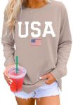 Dressmine Womens Fourth Of July Shirts USA Crew Neck Sweatshrits Fall Graphic Letter Pullover Patriotic Tops Coffee Grey Large