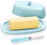 Yedio Ceramic Butter Dish with Lid for Countertop Refrigerator, 8 Inch Butter Holder with Porcelain Cover Knob Handle for East West Coast Butter Stick, Turquoise