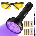 Alonefire SV128 395nm UV Torch 128 LED Ultraviolet Blacklight Flashlight Black Light for Scorpion, Pet Urine Detection, Dry Stain, Carpet, Floor with UV Protective Glasses, 6xAA Batteries Included