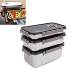 VBM 304 Stainless Steel 3 Large Food Container Bakeable Bread Box for Kitchen Countertop, Bread Storage Container with Airtight Lid, Bread Keeper for Homemade Bread, Rolls, Bagels and Pastries