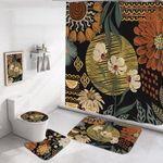 MitoVilla 4 Pcs Boho Floral Bathroom Sets with Shower Curtain and Rugs, Retro Aesthetic Shower Curtain Sets with Rugs for Bathroom Decor, Abstract Bathroom Decor Curtain Sets with Mats and Accessories