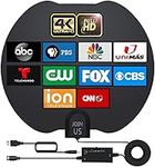 TV Antenna, Amplified HD Digital Indoor HDTV Antenna Long 380+ Miles Range 360° Reception Antenna Amplifier Signal Booster Support 4K 1080p Fire tv Stick and All Old TVs-18ft Coax Cable - Black