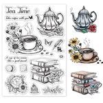 GLOBLELAND Vintage Afternoon Tea Clear Stamps Cookie Daisy Rose Books Silicone Clear Stamp Seals for Cards Making DIY Scrapbooking Photo Journal Album Decoration