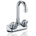 Bathfinesse Kitchen Sink Faucet Wall Mount 4" Center Commercial Kitchen Sink Faucet with 3-1/2" Gooseneck Spout Two Knob Handles Brass Constructed Mixer Tap Chrome Polished