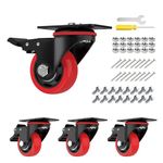 Heavy Duty Caster Wheels with Brake,3-Inch Industrial Swivel Top Plate Casters for Furniture and Workbench Cart (1000 lbs Capacity, Includes Two Hardware Kits)