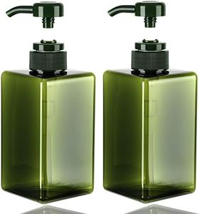 450ml (15.2oz) Pump Bottle Dispenser Jansburg 2Pack Refillable Square Plastic Lotion Dispenser Empty Lotion Pump Bottle for Essential Oil Soap Lotion Shampoo, Bathroom/Kitchen/Travel Green