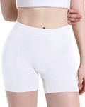 Slip Shorts for Under Dresses, Women Seamless Smooth Anti Chafing Shorts Boyshorts Underwear Panties (White-2XL)