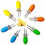 Corn Holders Corn Stripping Tool Corn on Cob Skewers Stainless Steel Cob Forks Interlocking Corn Holders with Silicone Handle Twin Prong for BBQ, Cocktail, Shish Kabob, Party Essentials - 8Pcs