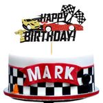 Blumomon 1Pcs Race Car Cake Topper Glitter Wheel Trophy Flag Helmet Racing Car Cake Picks for Racing Sports Theme Baby Shower Boys Birthday Party Cake Supplies