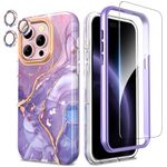 SHEDEER for iPhone 15 Pro Case with Camera Protector+Screen Protector+Bumper for iPhone 15 Pro Cover Anti-Yellowing Stylish 360 Degree Protection TPU Shockproof Case for iPhone 15 Pro 6.1'' Purple