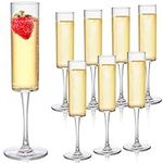 Elsjoy Set of 8 Acrylic Stemmed Champagne Flutes, 6 Oz Unbreakable Champagne Glasses Disposable Champagne Toasting Cups, Elegant Dringking Goblets Flutes for Wedding, Party, Bar