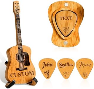 Personalized Wooden Guitar Pick Case with 3 Custom Picks