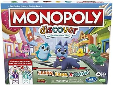 Monopoly Discover Board Game for Kids Ages 4+, Fun Game for Families, 2-Sided Gameboard, 2 Levels of Play, Playful Teaching Tools for Families