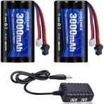 URGENEX 3000mAh 7.4V Li-ion Battery with SM-2P Plug 2S Rechargeable RC Battery Compatible with Most WPL MN RC Cars Trucks and H101 RC Boat High Capacity RC Batteries with 7.4V 1 to 2 USB Charger