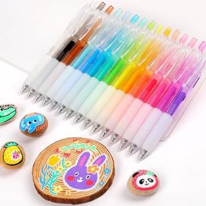 HANKU Retractable 15 Colors 3D Acrylic Gel Pens, 1.0mm Bullet Tip, Paint Jelly Pens for Black Paper, Rock, Glass, Wood, Fabric, Metal, Ceramic and DIY Crafts