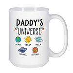 Daddy's Universe Coffee Mug Custom Kid's Name Mug for Dad, Personalized Dad Mugs Gifts for Daddy/Father/Papa, Customized Dad Mug Gifts for Birthday, Dad Ceramic White Tea Cup 11oz 15oz