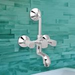 Hindware F740020CP Dove Hot and Cold Wall Mixer with Overhead Shower Provision, Brass with Chrome Finish